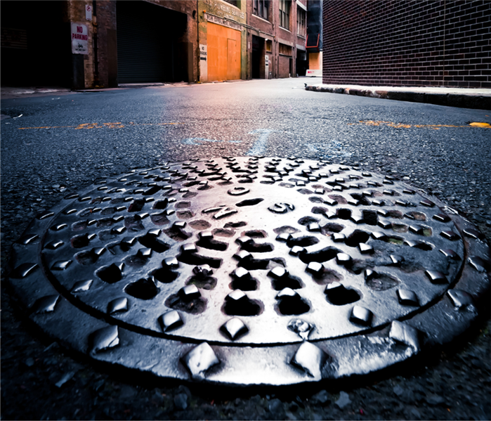 A sewer manhole cover.
