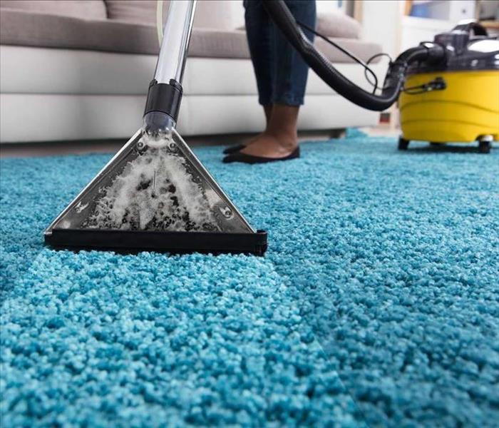 image of blue home carpet being cleaned 