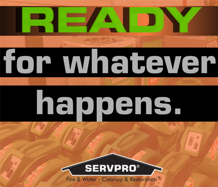 Graphic with text "ready for whatever happens" in green text 